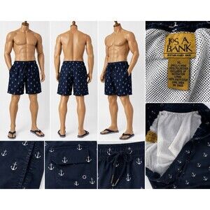 JoS. A. Bank Men's  Navy Blue Mesh Lined Swim Trunks Size XL Anchor  Drawstring
